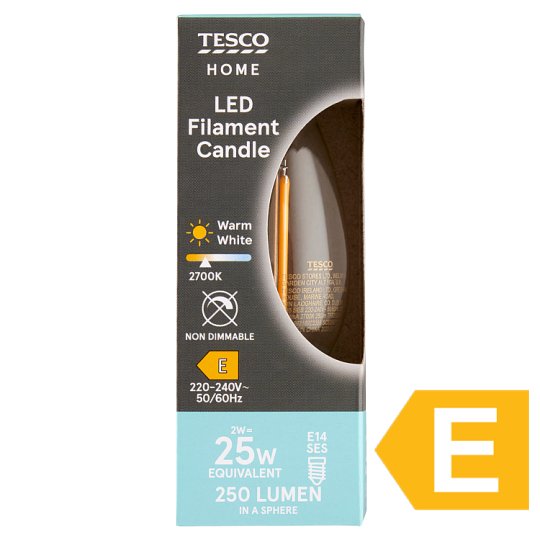 Tesco Home LED Filament Candle 2W E14 Warm White Light 1 pc Tesco
