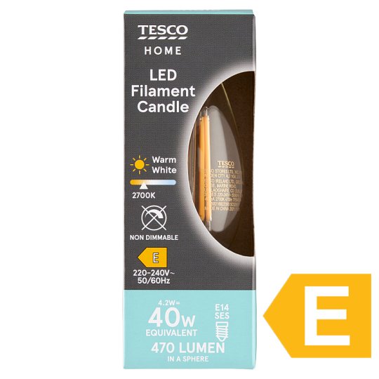 Tesco Home LED Filament Candle 4.2W E14 Warm White Light 1 pc Tesco