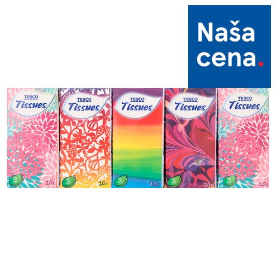 Tesco Papierové vreckovky 3-vrstvové 10 x 10 ks