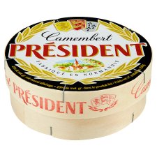 Président Camembert Natural Soft Ripened Cheese with a White Mold on The Surface of Whole Milk 250 g