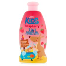 Tesco Kids Šampón, gél a pena do kúpeľa s vôňou malín 500 ml