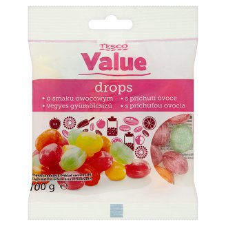 Tesco Value Drops s príchuťou ovocia 100 g
