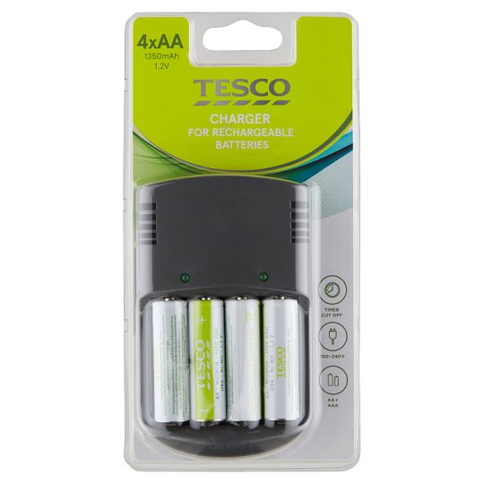 Tesco Nabíjačka s nabíjateľnými batériami AA 4 ks