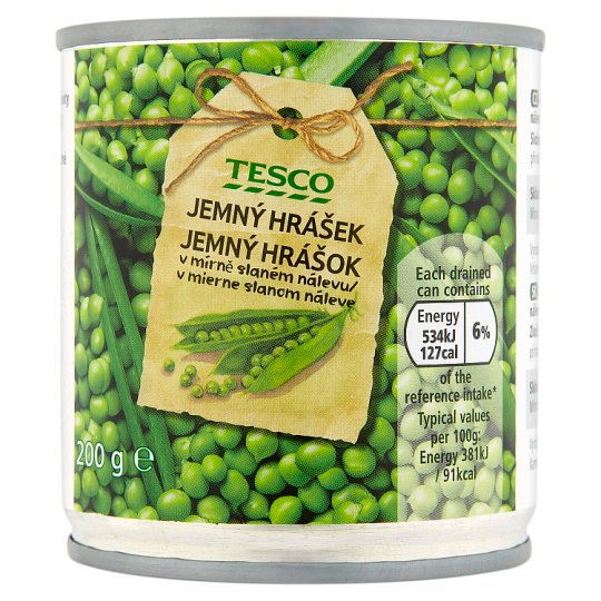 Tesco Jemný hrášok v mierne slanom náleve 200 g