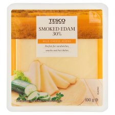 Tesco Polotvrdý zrejúci polotučný údený syr plátky 30% 100 g