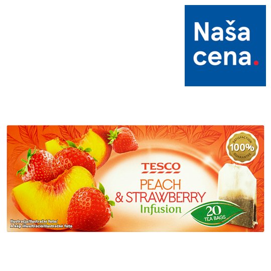 Tesco Ovocný čaj s príchuťou broskyne a jahody 20 x 2 g