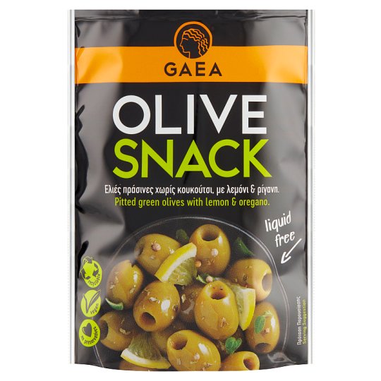 Gaea Olive Snack Pitted Green Olives with Lemon and Oregano 65 g