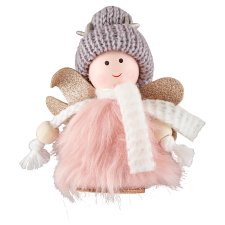  Christmas Angel in Pink/ White with Scarf Ornament 8.5 x 5 x 10 cm