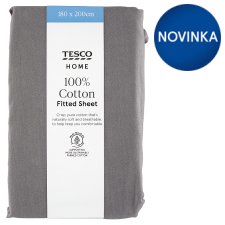 Tesco Home Grey Fitted Cotton Sheet 180 x 200 cm