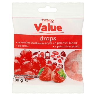 Tesco Value Drops s príchuťou jahôd 100 g