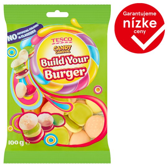 Tesco Candy Carnival Build Your Burger želé cukríky s ovocnými príchuťami 100 g