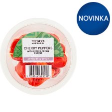 Tesco Marinovaná červená cherry paprika plnená čerstvým syrom s paprikovou pastou 90 g