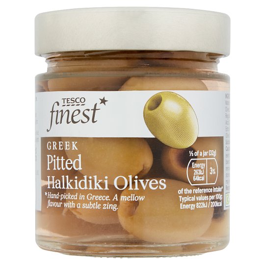 Tesco Finest Zelené vykôstkované olivy v slanom náleve 210 g