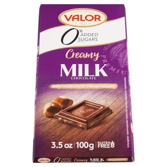 Valor Mliečna čokoláda plnená krémom s lieskovými orieškami bez prídavku cukru 100 g