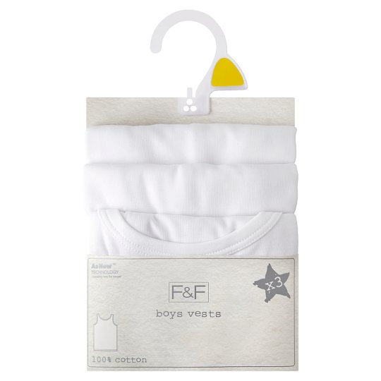F&F Kids Boys Vest 3 Pieces in a Pack, 2-3 Years, White