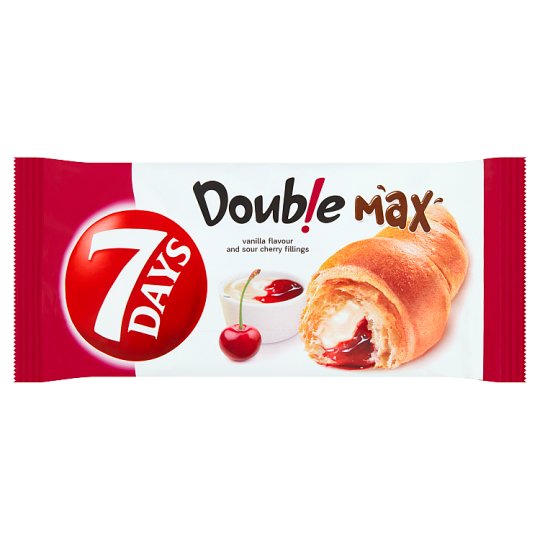 7 Days Double Max Croissant s náplňou s vanilkovou príchuťou a s višňovou náplňou 80 g