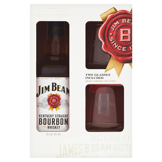 Jim Beam Kentucky Straight Bourbon Whiskey 40% 0.7 L + 2 Glasses Gift Box