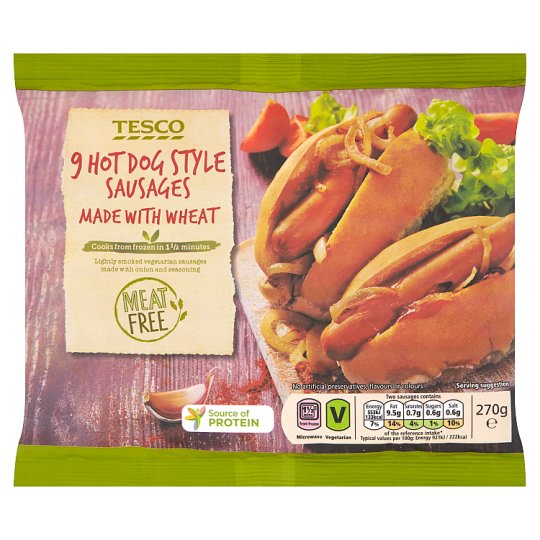 Tesco 9 Hot Dog Style Sausages Made with Wheat 270 g Tesco Groceries
