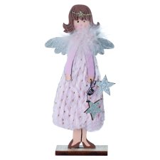 Wooden Standing Furry Angels Pink, White