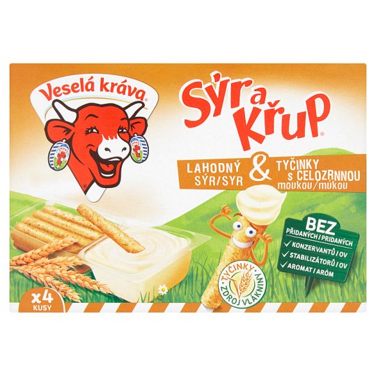 Veselá kráva Sýr a Křup Tavený syr a trvanlivé celozrnné pečivo 4 x 35 g