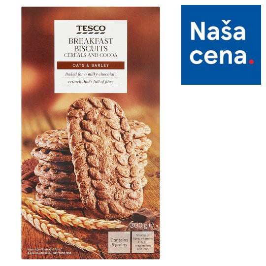 Tesco Cereálne sušienky s kúskami čokolády a kakaom 6 x 50 g