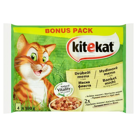 Kitekat Hydinové menu v želé kompletné krmivo pre dospelé mačky 4 x 100 g