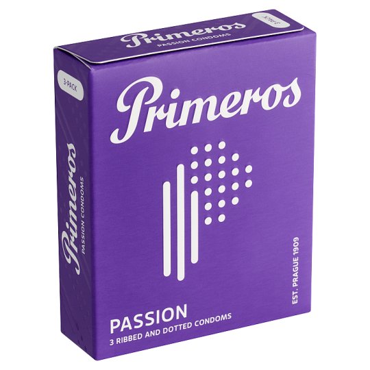 Primeros Passion kondómy so stimulujúcimi vrúbkami, výčnelkami a vôňou kokosu, 3 ks