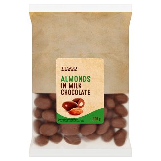 Tesco Mandle jadrá pražené v mliečnej čokoláde 500 g