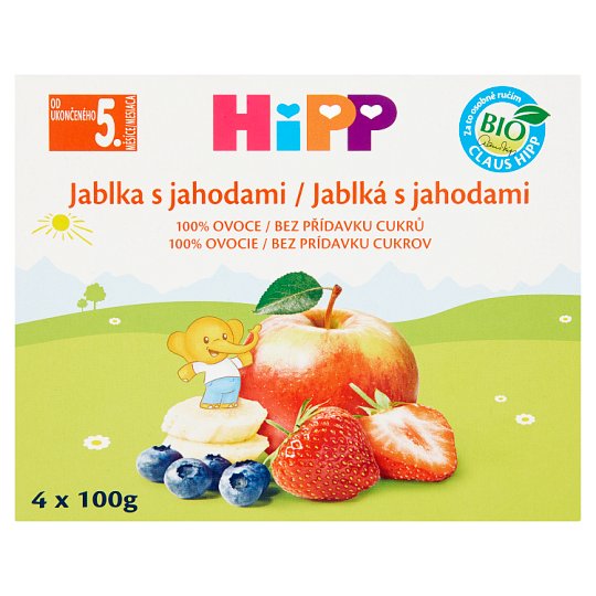 HiPP Jablká s jahodami 4 x 100 g