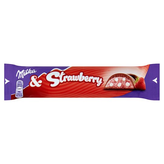 Milka Mliečna čokoláda z alpského mlieka s mliečnou náplňou s jahodami a pšeničnými chrumkami 36,5 g