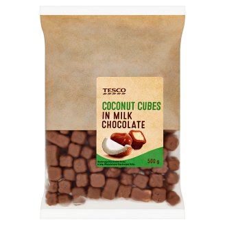 Tesco Kokosové kocky v mliečnej čokoláde 500 g