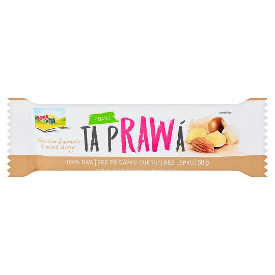 Bona Vita Ta Prawá Raw tyčinka s makadamovými orechmi, mandľami a lieskovými orechmi 50 g