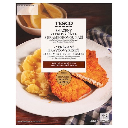 Tesco Vyprážaný bravčový rezeň so zemiakovou kašou 400 g