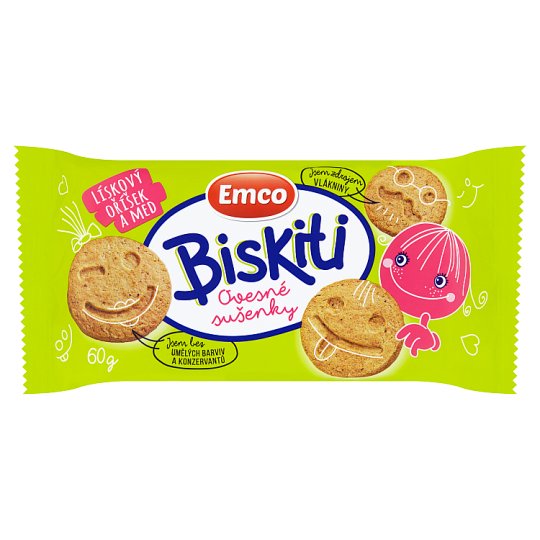 Emco Biskiti Ovsené sušienky s orechmi a medom 60 g