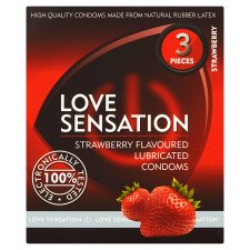 Love Sensation Strawberry Flavoured Lubricated Condoms 3 pcs