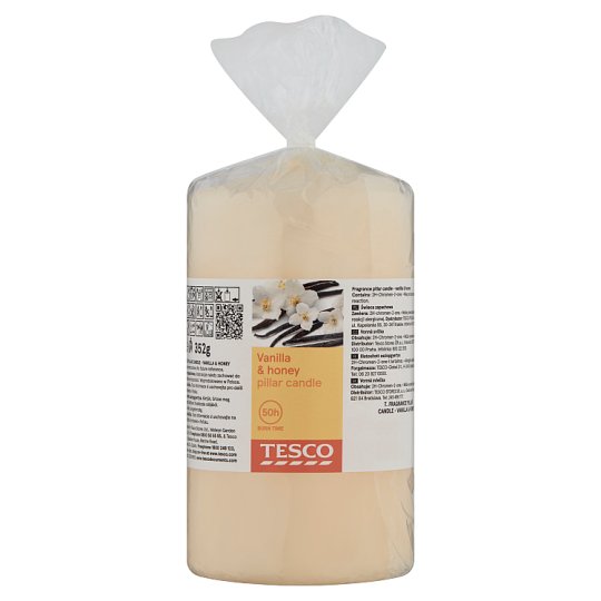 Tesco Vanilla & Honey Fragrance Pillar Candle 352 g Tesco Groceries
