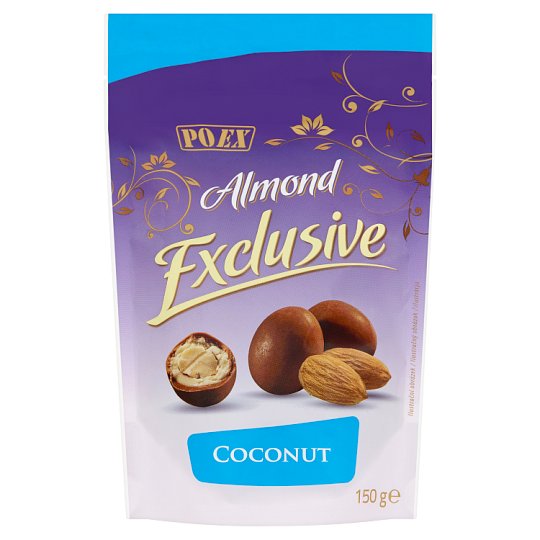 Poex Almond Exclusive Coconut jadrá mandlí v bielej a mliečnej čokoláde 150 g