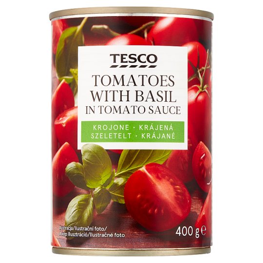 Tesco Krájané paradajky s bazalkou v paradajkovej šťave 400 g