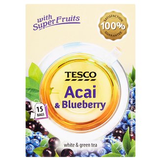 Tesco Aromatizovaná zmes bieleho a zeleného čaju s príchuťou acai a čučoriedok porciovaný 15 x 1,5 g