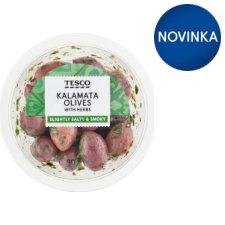 Tesco Marinované olivy Kalamata s kôstkou s bylinami 90 g