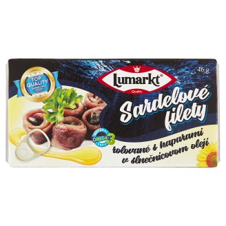 Lumarkt Sardelové filety rolované s kaparami v slnečnicovom oleji slané 46 g