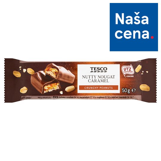 Tesco Tyčinka s arašidmi, karamelom a nugátom v mliečnej čokoláde 50 g