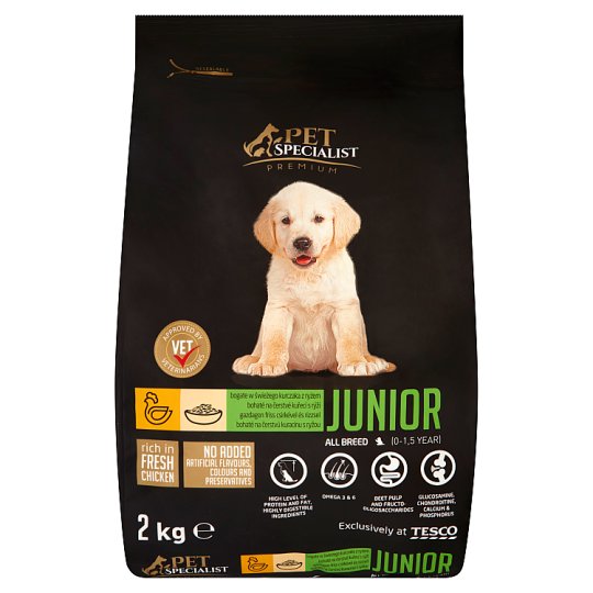 Tesco Pet Specialist Premium Junior krmivo bohaté na čerstvú kuracinu s ryžou 2 kg
