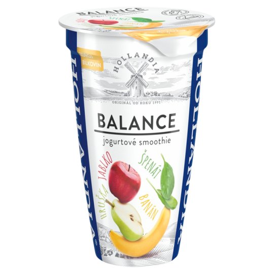 Hollandia Balance jogurtové smoothie jablko hruška banán špenát 230 g