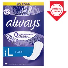 Always Daily Protect Long 0% Scent & Dyes Pantyliners 48 Count