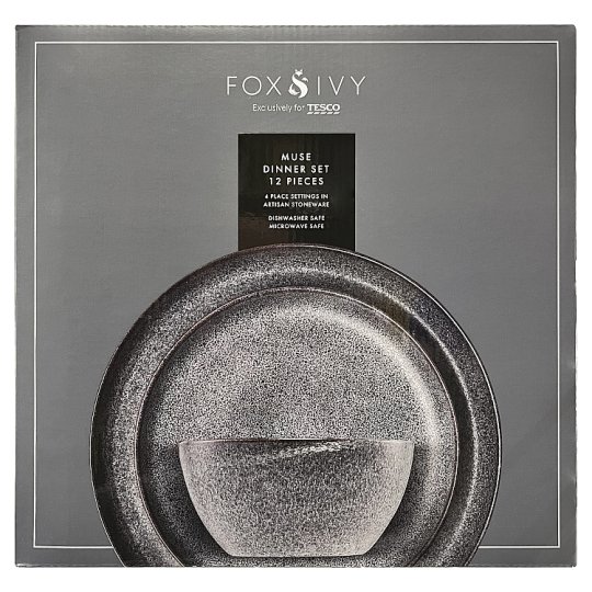 Fox & Ivy Muse Grey Dinner Set 12 pcs Tesco Groceries
