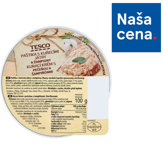 Tesco Kurací krém s pečeňou a šampiňónmi 100 g