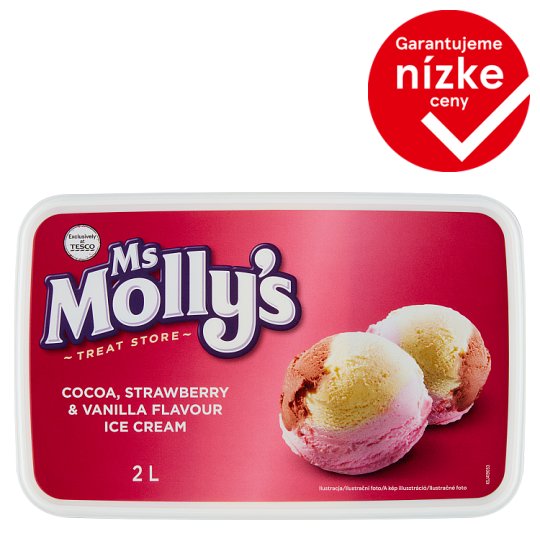 Ms Molly's Mrazený krém s kakaovou, jahodovou a vanilkovou príchuťou 2 l