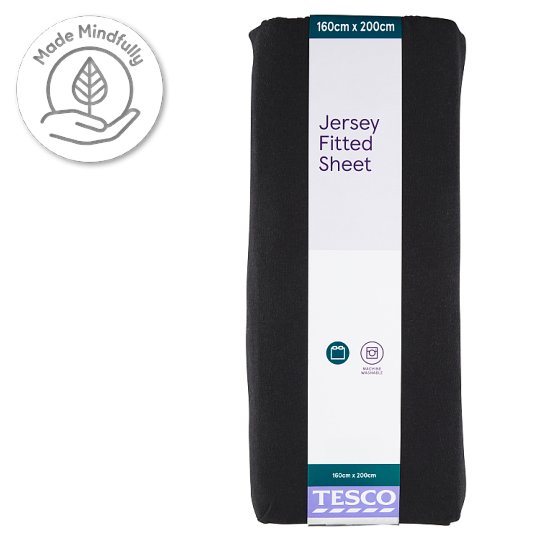 Tesco Jersey Fitted Sheet Black 160 cm x 200 cm Tesco Groceries