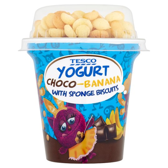 Tesco Jogurt s čokoládovo-banánovou príchuťou s piškótami 100 g + 7 g